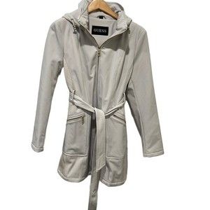 Guess light tan belted hooded jacket size Large